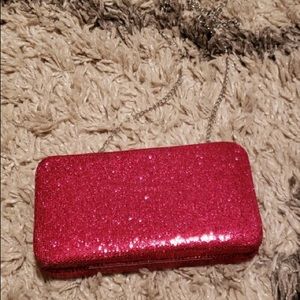 Hot pink glitter clutch purse handbag